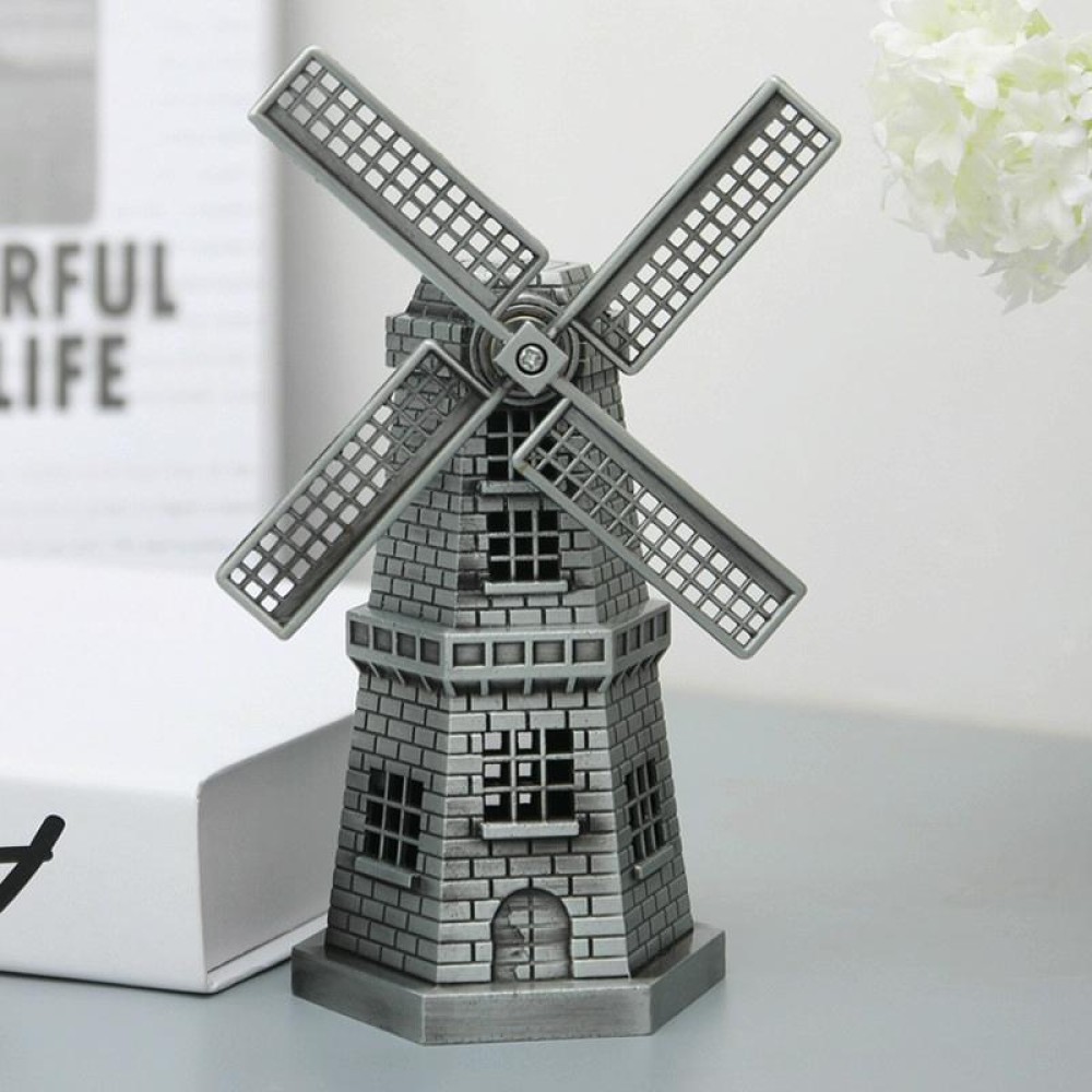 Metal Crafts Windmill Model Ornaments Decoration(Silver)
