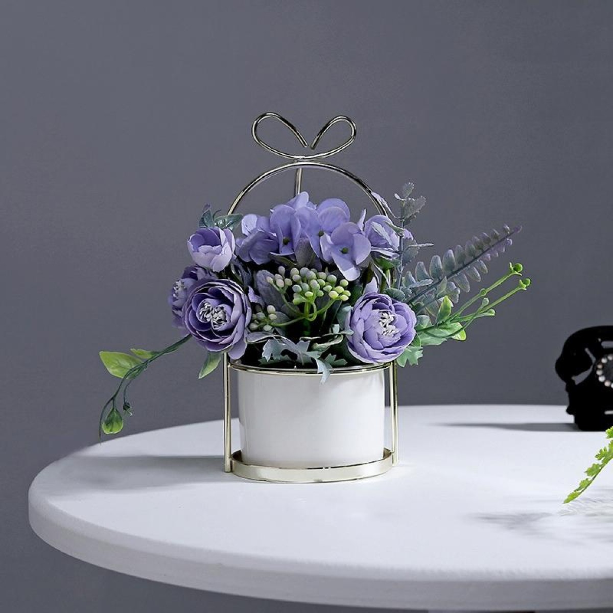 Wrought Iron Portable Frame Hydrangea Flower Pot Decoration Ornaments Home Study Office Wedding Decoration( light Purple)