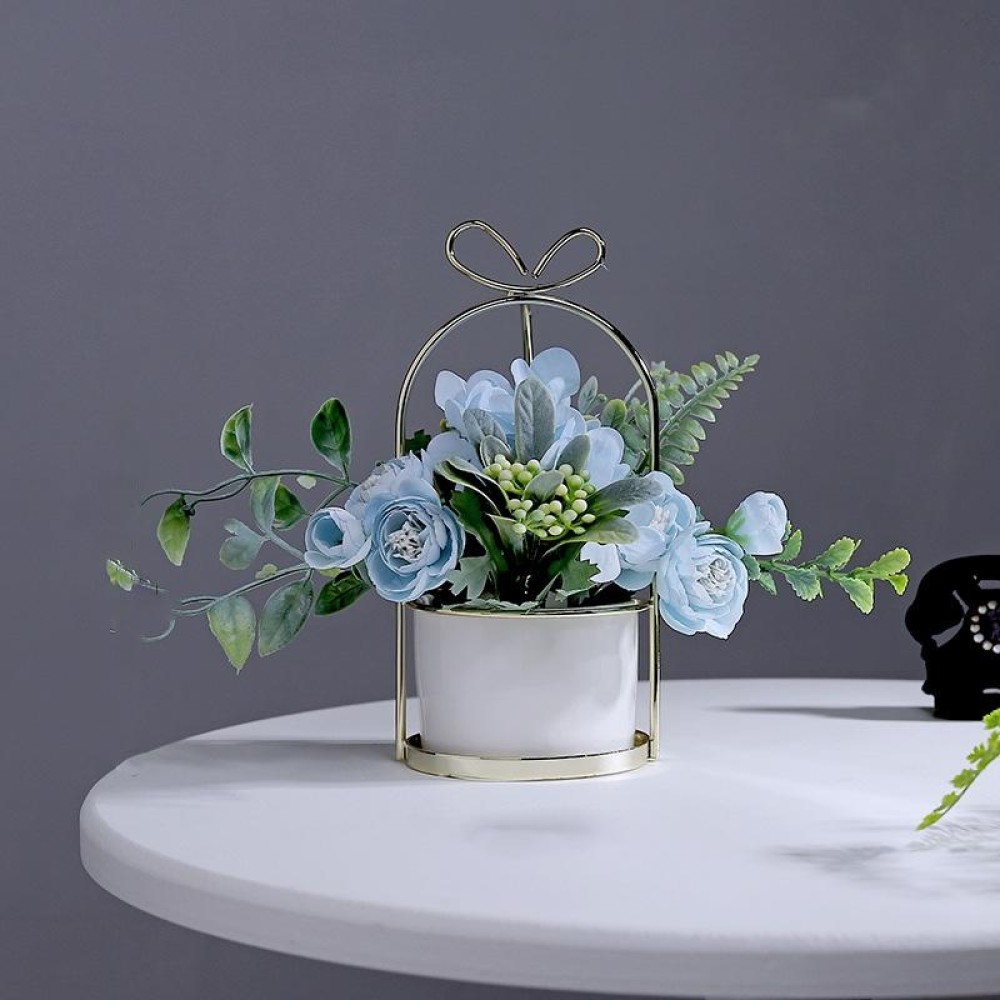Wrought Iron Portable Frame Hydrangea Flower Pot Decoration Ornaments Home Study Office Wedding Decoration( Light Blue)