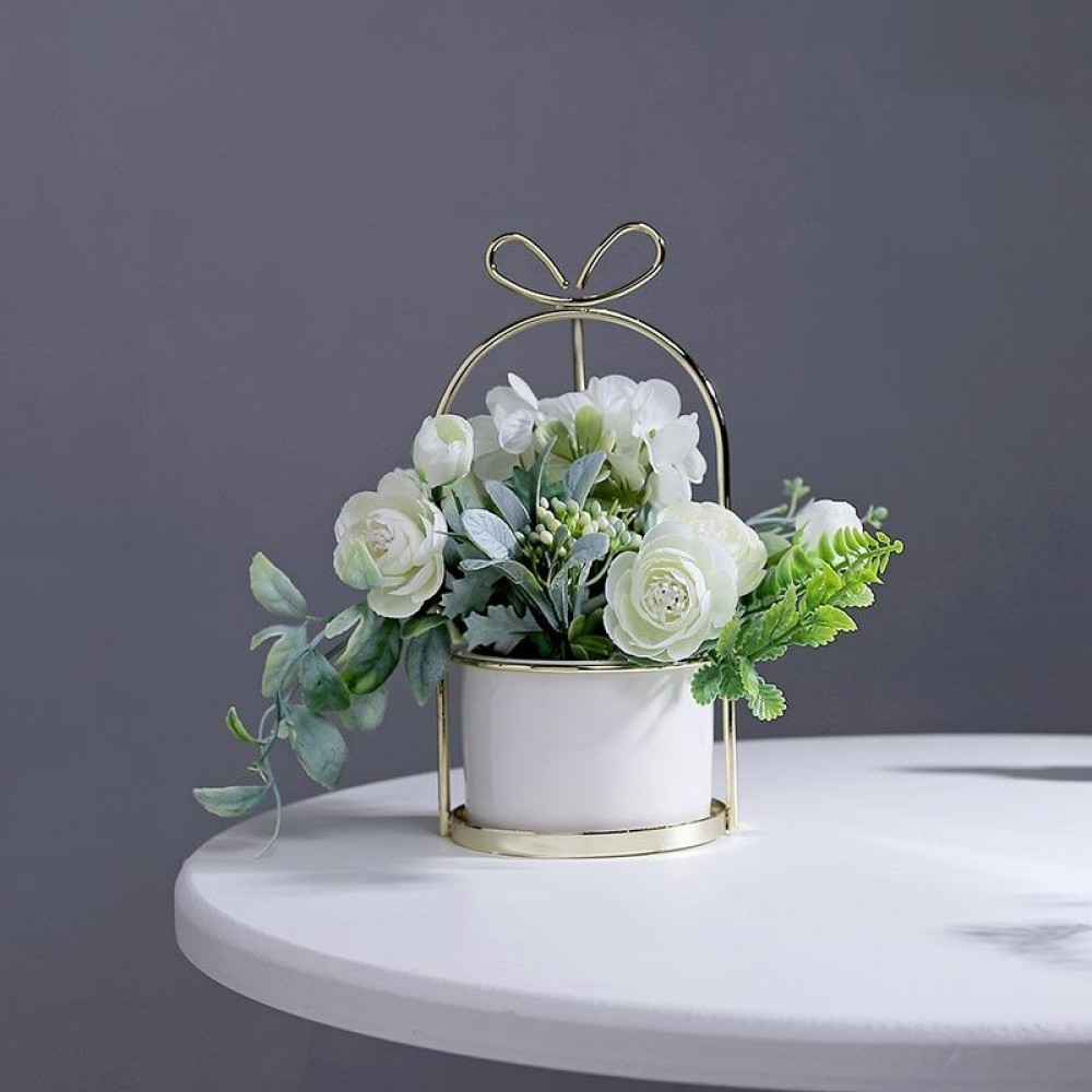 Wrought Iron Portable Frame Hydrangea Flower Pot Decoration Ornaments Home Study Office Wedding Decoration( Elegant White)