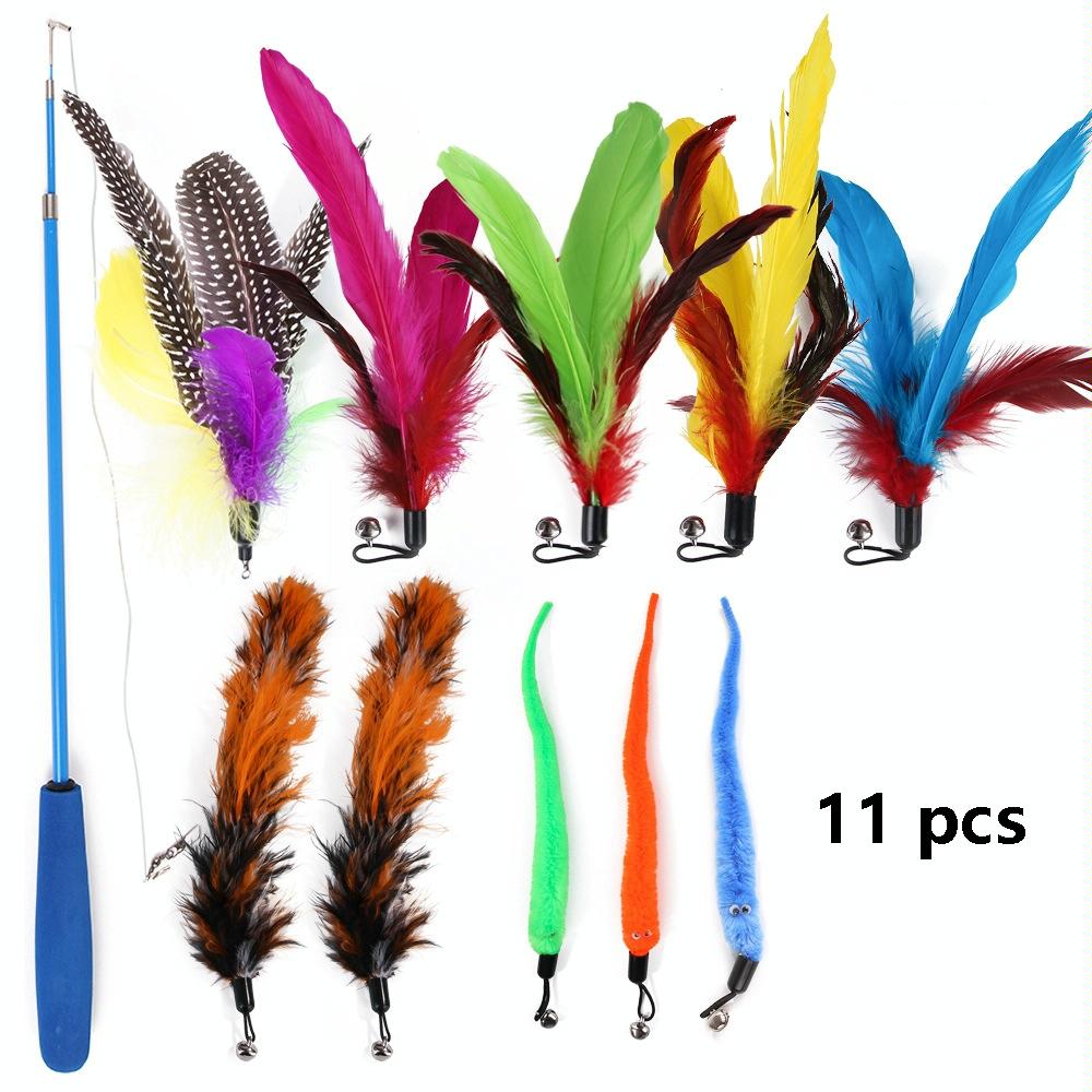 11 In 1 Cat Toys Feather Telescopic Funny Cat Sticks