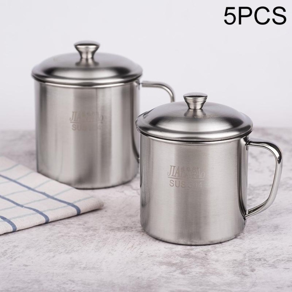 5 PCS Extra Thick 304 Stainless Steel Cup Children's Mouth Cup with Handle Cover Household adult Drinking Water Cup 9cm with cover