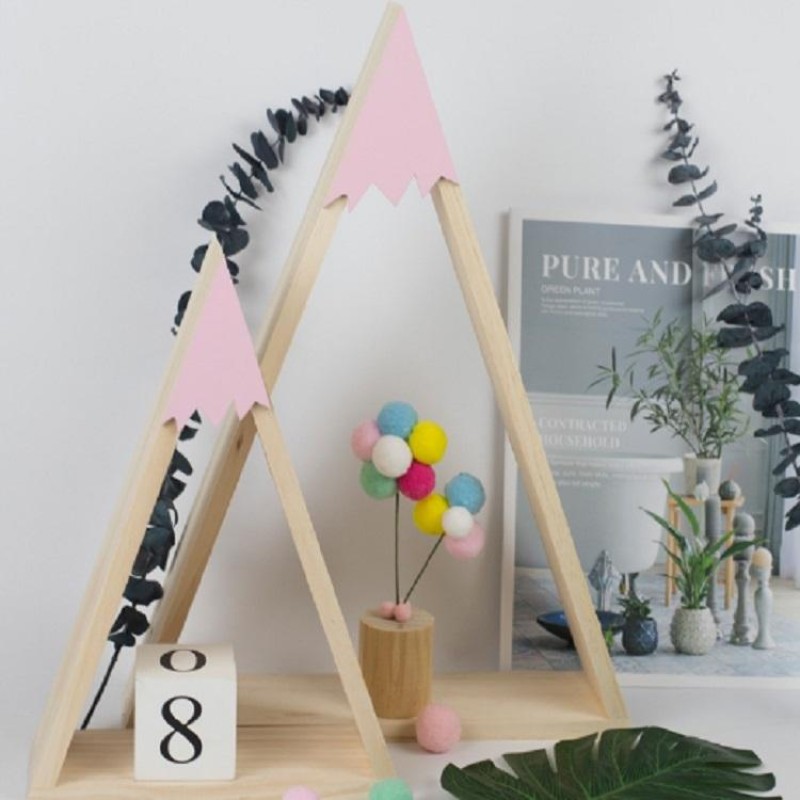 2 PCS Set Wooden Snow Mountain Triangle House Rack Children Room Home Decoration(Pink)