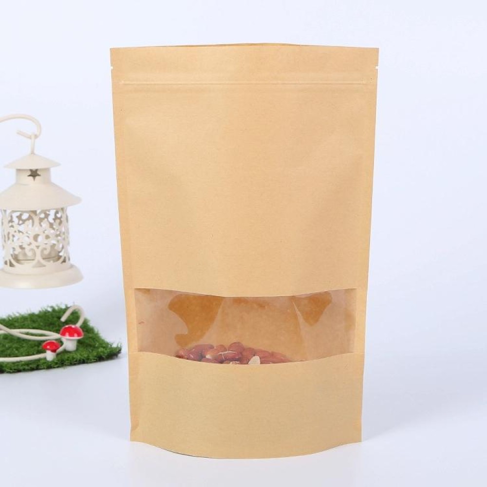 50 PCS Zipper Self Sealing Kraft Paper Bag with Window Stand Up for Gifts/Food/Candy/Tea/Party/Wedding Gifts, Bag Size:10x15+3cm(Frost)