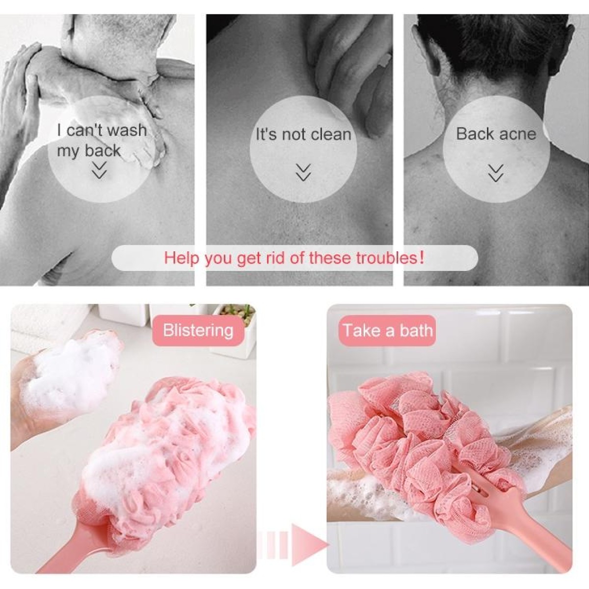 Thick Non-slip Long Handle Bath Brush Bath Rub(Beige)