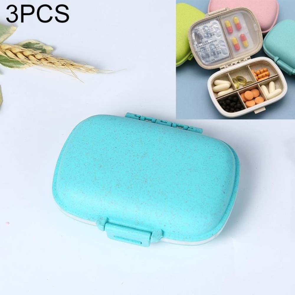 3 PCS 8-Grid Double-layer Portable Mini Straw Pill Storage Box(Wheat Blue)