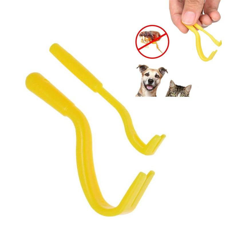 2 PCS Pet Catcher Flea Clipper Animal Deworming Pull Hard Tick Extractor Cats and Dogs Lice Scavenging Flea Hook(Yellow)