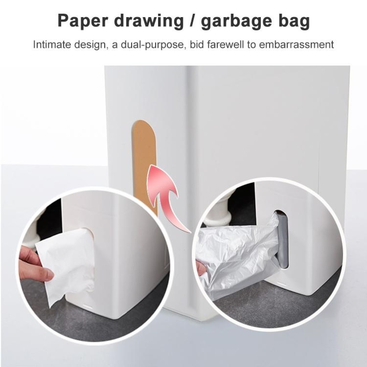 Bathroom Trash Can Toilet Brush Set Toilet Garbage Container(White)
