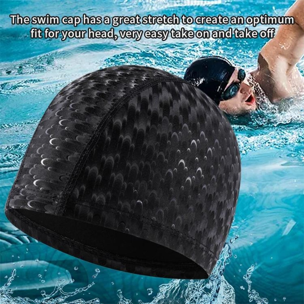 Adult Crescent PU Waterproof Comfortable Earmuff Swimming Cap(Black)