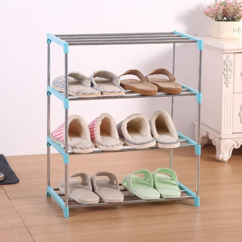 Household Multifunctional Four-layer Stainless Steel Shoe Rack Storage Shelf(Blue)
