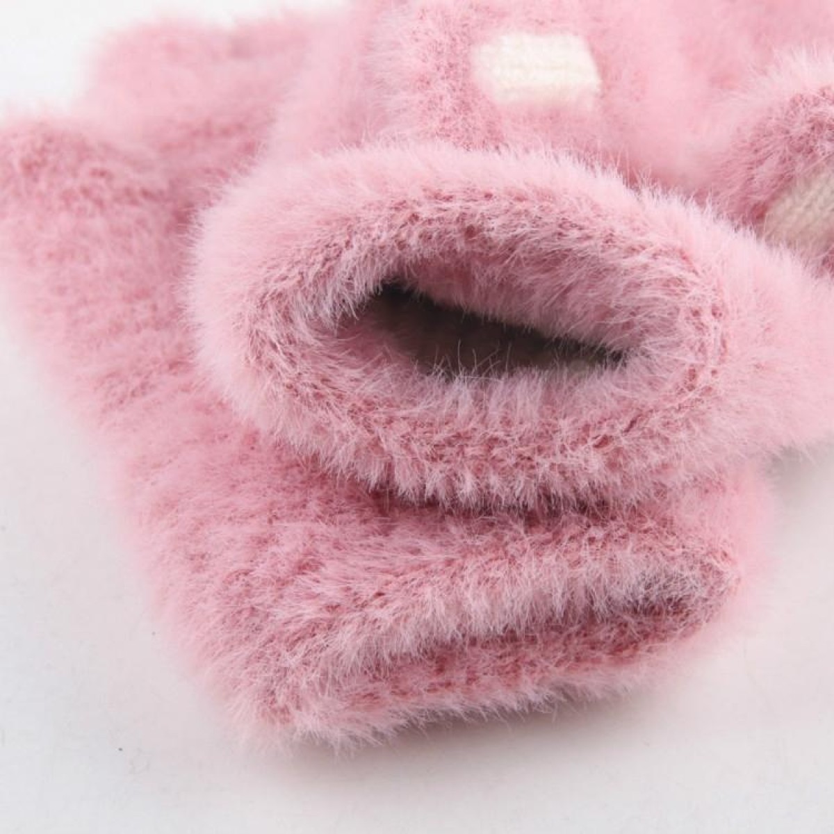 Children Half Finger Gloves Knitted Cold Warm Plus Velvet Fingerless Gloves(White)
