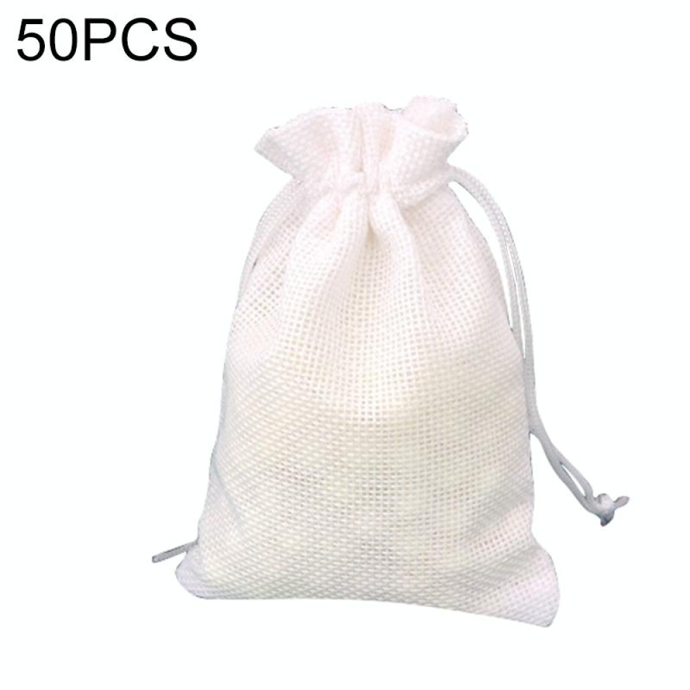 50 PCS Multi size Linen Jute Drawstring Gift Bags Sacks Wedding Birthday Party Favors Drawstring Gift Bags, Size:7x9cm(White)