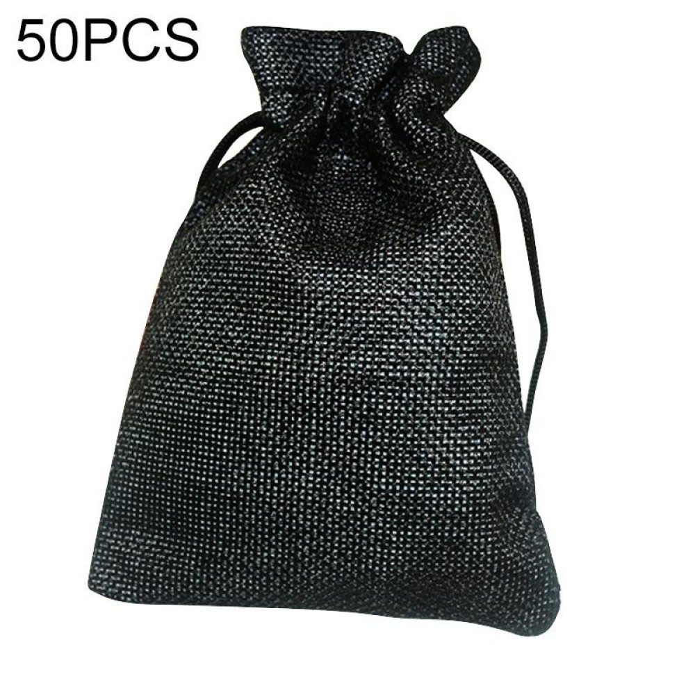 50 PCS Multi size Linen Jute Drawstring Gift Bags Sacks Wedding Birthday Party Favors Drawstring Gift Bags, Size:7x9cm(Black)