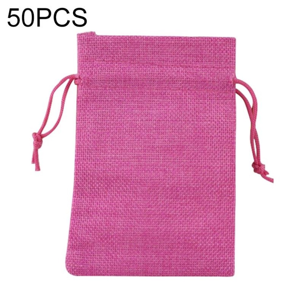 50 PCS Multi size Linen Jute Drawstring Gift Bags Sacks Wedding Birthday Party Favors Drawstring Gift Bags, Size:7x9cm(Rose Red)