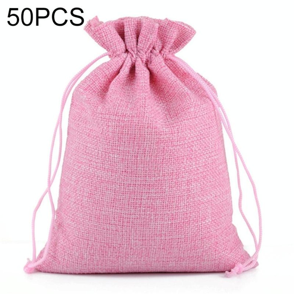 50 PCS Multi size Linen Jute Drawstring Gift Bags Sacks Wedding Birthday Party Favors Drawstring Gift Bags, Size:7x9cm(Pink)