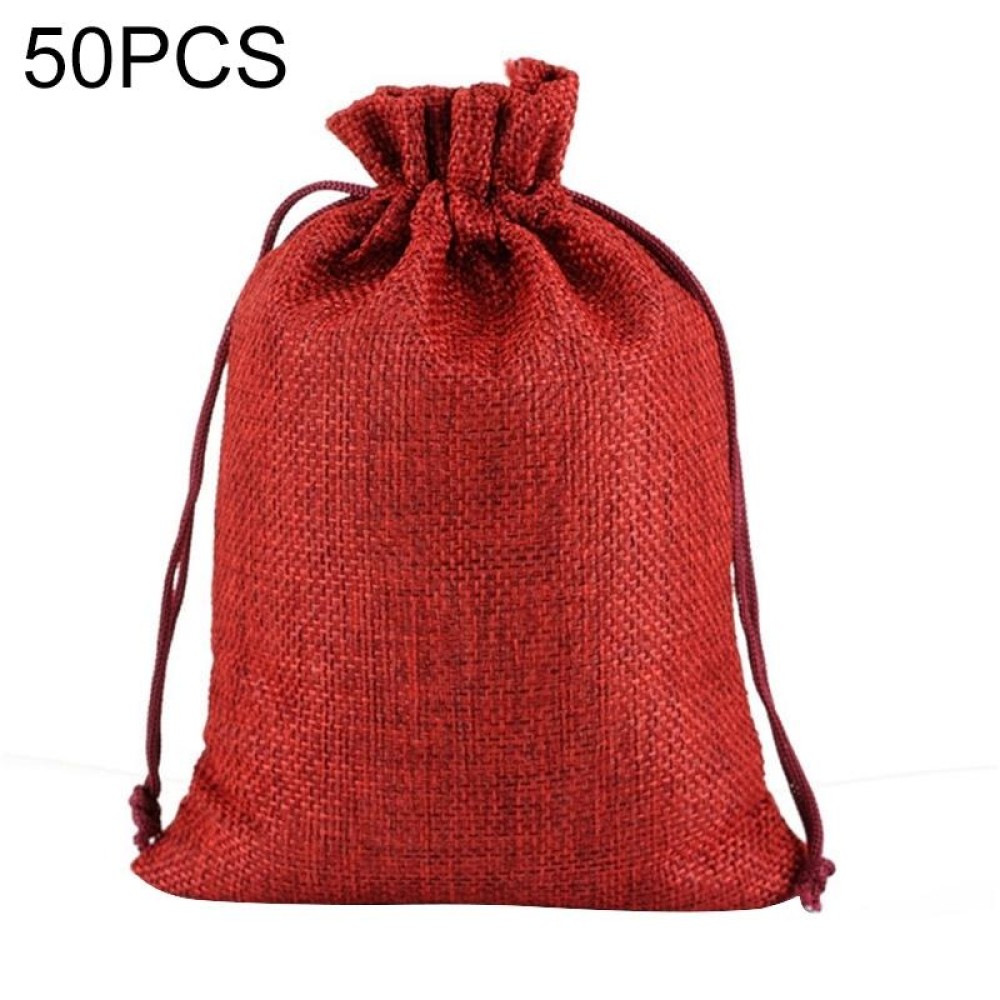 50 PCS Multi size Linen Jute Drawstring Gift Bags Sacks Wedding Birthday Party Favors Drawstring Gift Bags, Size:7x9cm(Red)