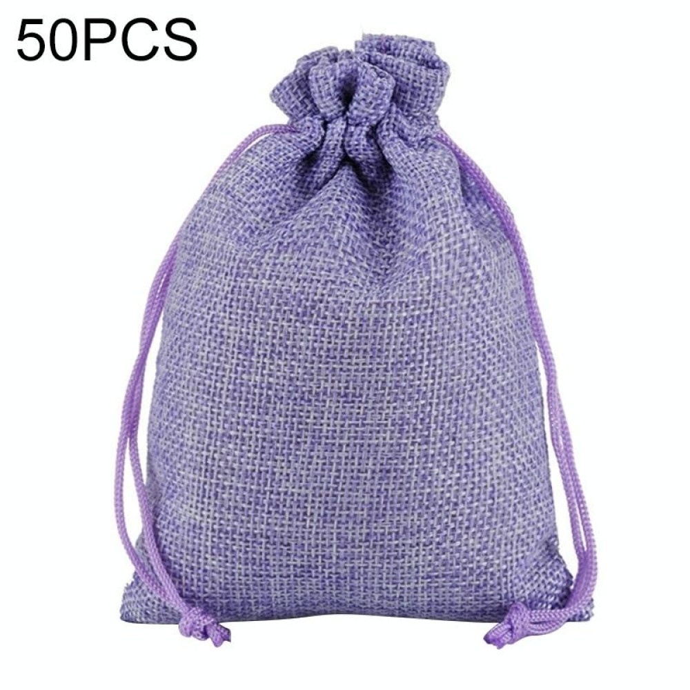 50 PCS Multi size Linen Jute Drawstring Gift Bags Sacks Wedding Birthday Party Favors Drawstring Gift Bags, Size:7x9cm(Purple)