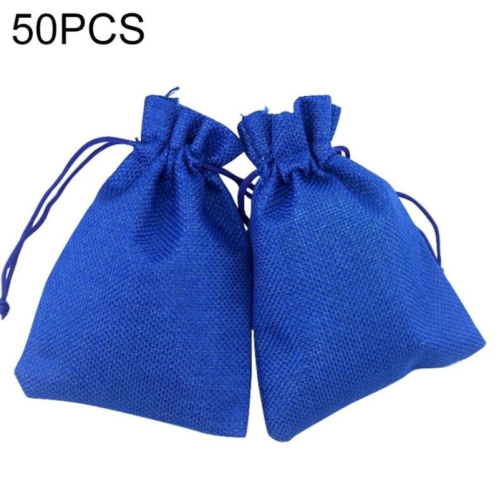 50 PCS Multi size Linen Jute Drawstring Gift Bags Sacks Wedding Birthday Party Favors Drawstring Gift Bags, Size:9x12cm(Royal Blue)