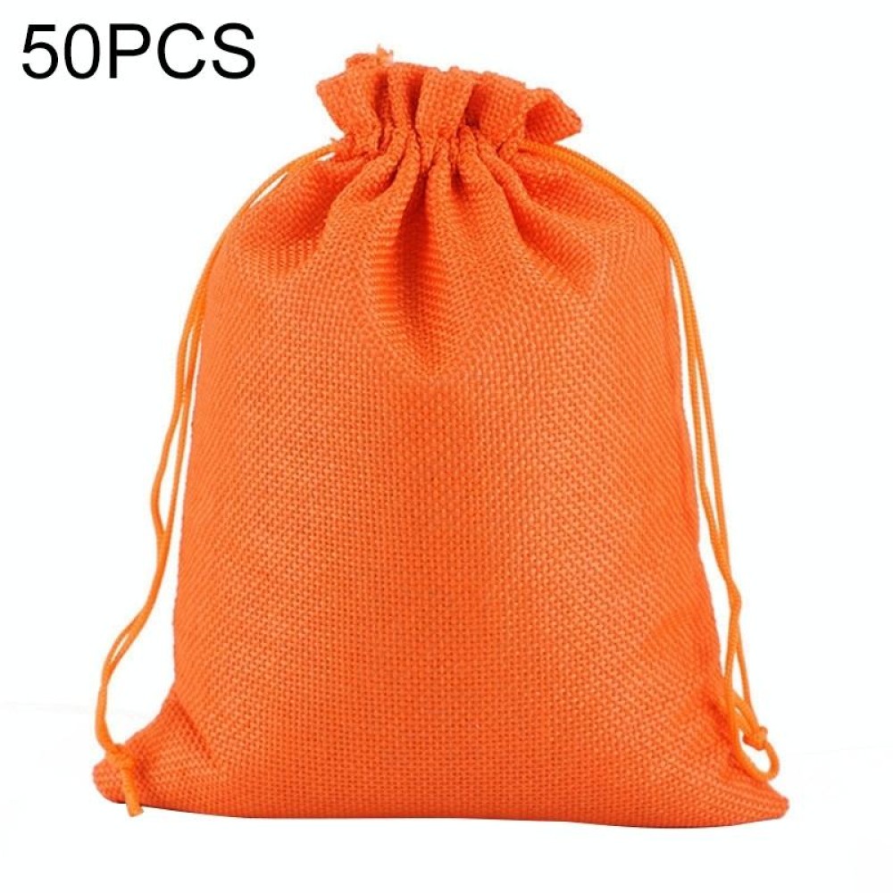 50 PCS Multi size Linen Jute Drawstring Gift Bags Sacks Wedding Birthday Party Favors Drawstring Gift Bags, Size:9x12cm(Orange)