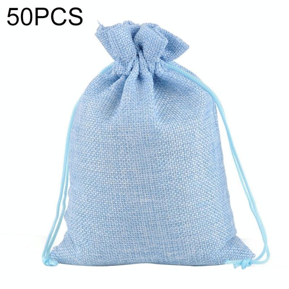 50 PCS Multi size Linen Jute Drawstring Gift Bags Sacks Wedding Birthday Party Favors Drawstring Gift Bags, Size:9x12cm(Light Blue)