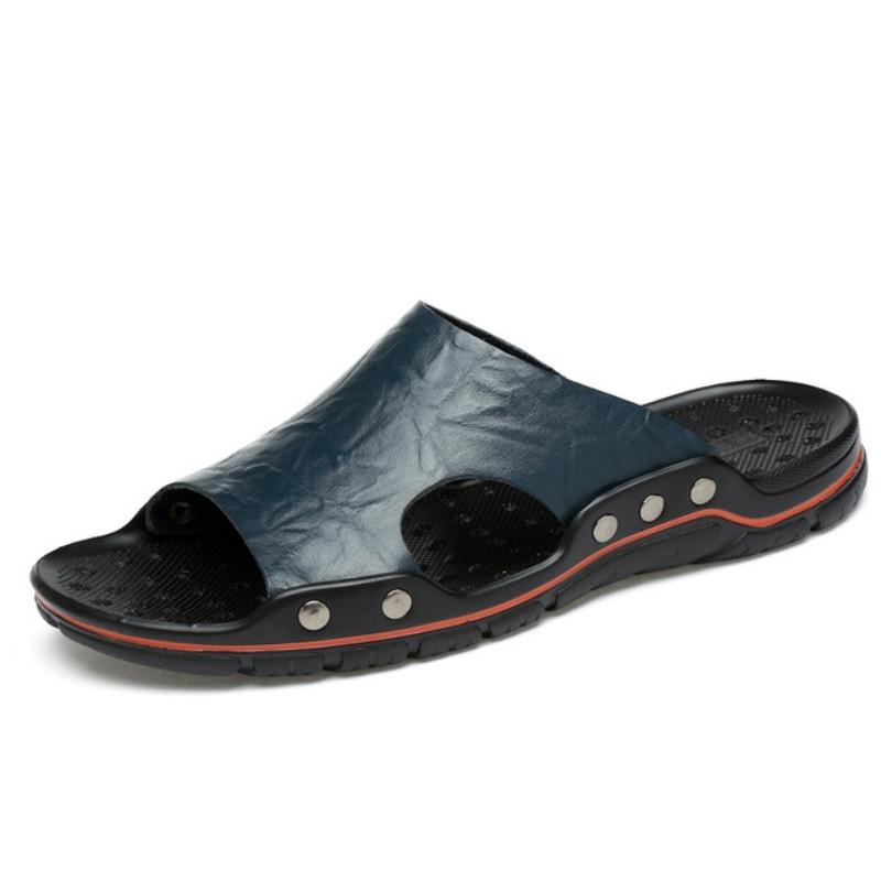 Men Casual Beach Shoes Slippers Microfiber Wear Sandals, Size:41(Blue)