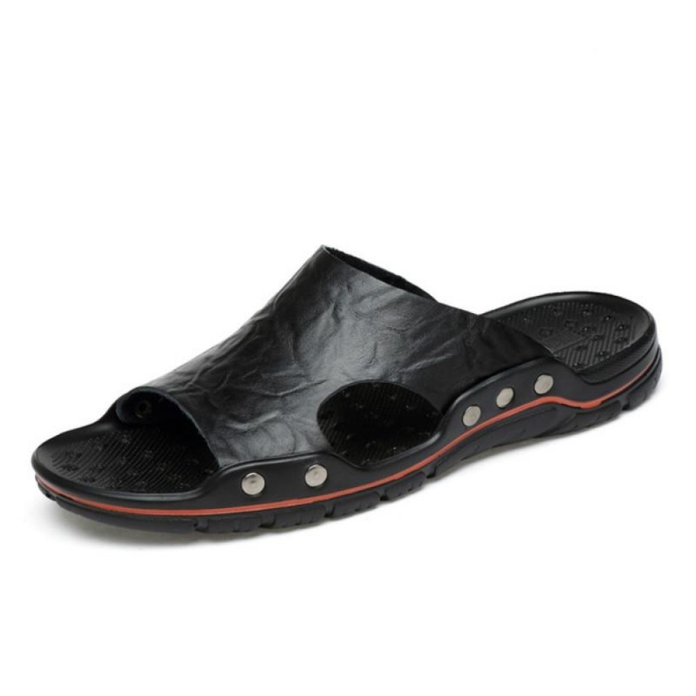 Men Casual Beach Shoes Slippers Microfiber Wear Sandals, Size:41(Black)
