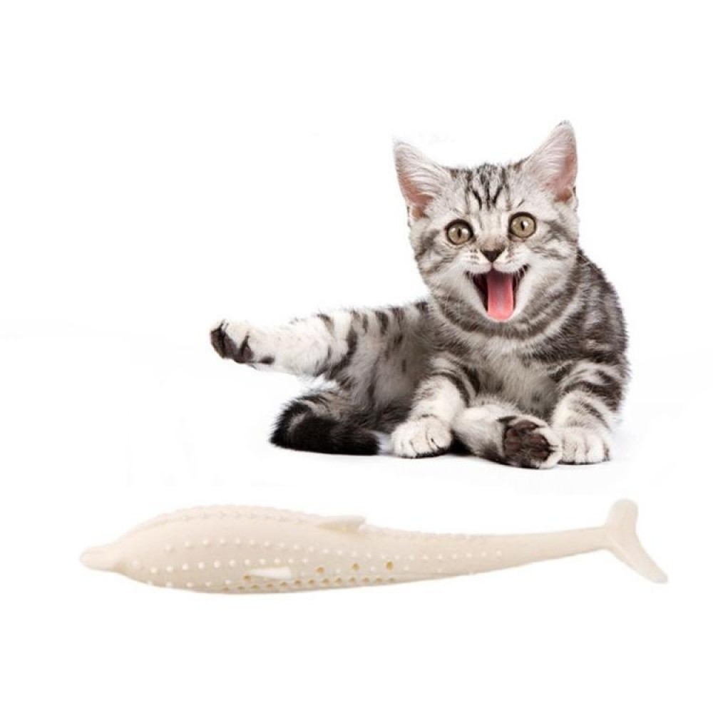 Catnip Cat Teeth Cleaning Silicone Dolphin Toy(Milky White)