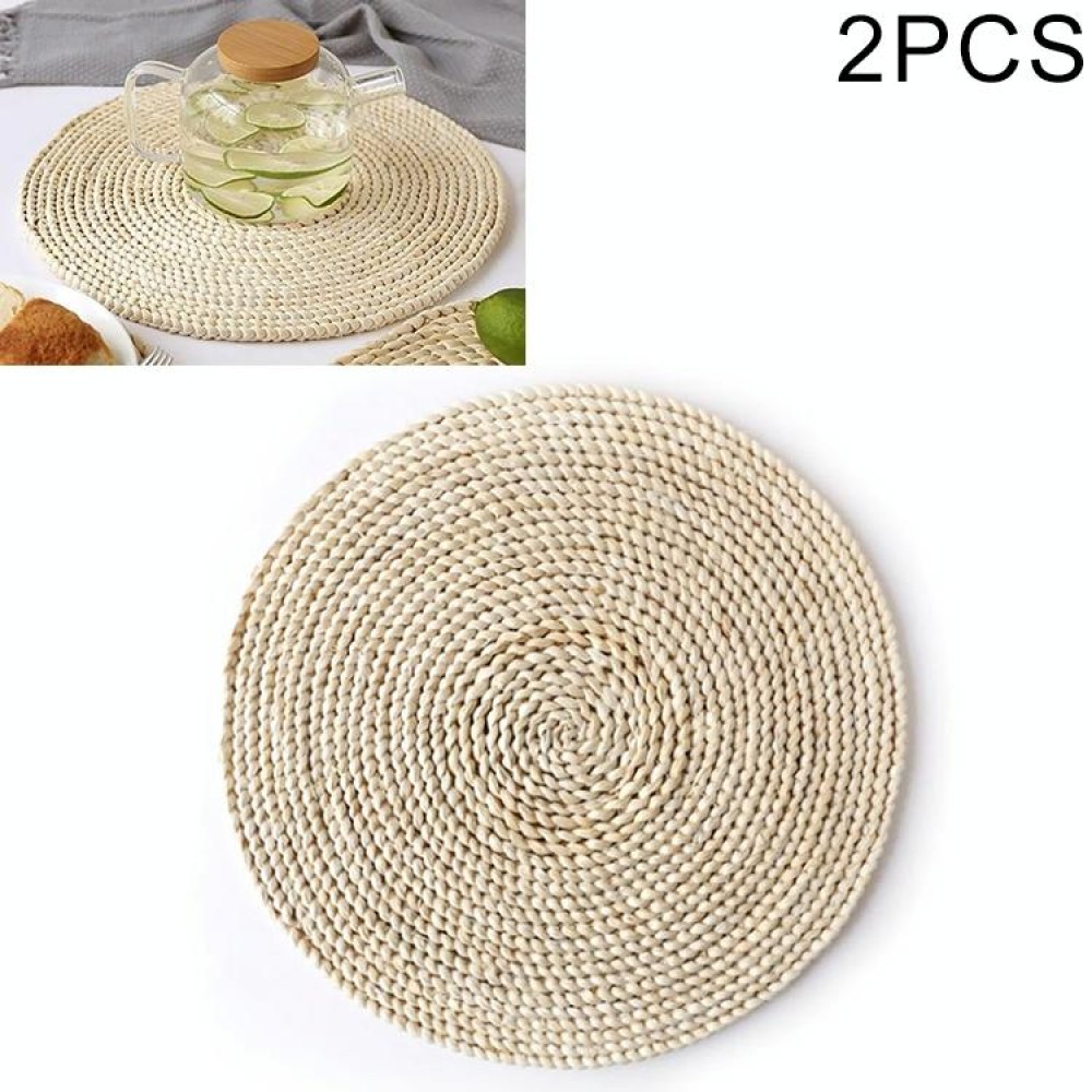 2 PCS Non-slip Natural Corn Woven Thickening Insulated Tea Mat Table Heat-resistant Casserole Mat Round Placemat 35cm