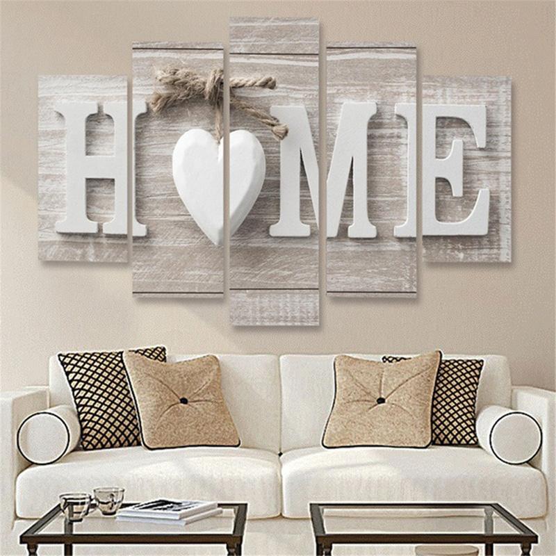 5 PCS Canvas Printing Love HOME Frameless Wall Art Pictures for Home Living Room Bedroom Decoration, Size:20x35cm x2,20x45cm x2,20x55cm x1