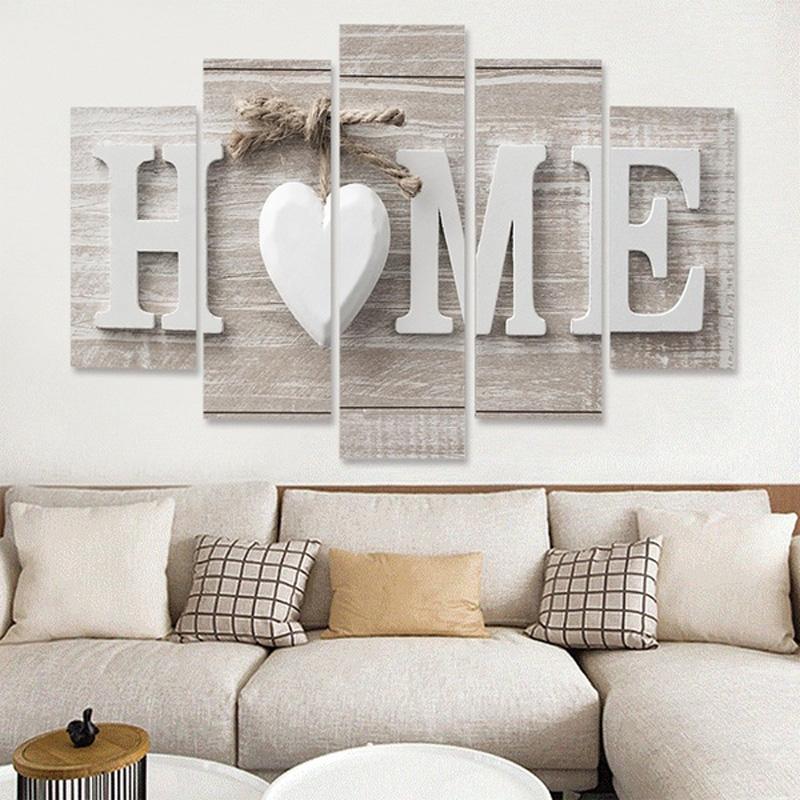 5 PCS Canvas Printing Love HOME Frameless Wall Art Pictures for Home Living Room Bedroom Decoration, Size:30x40cm x2,30x60cm x2,30x80cm x1