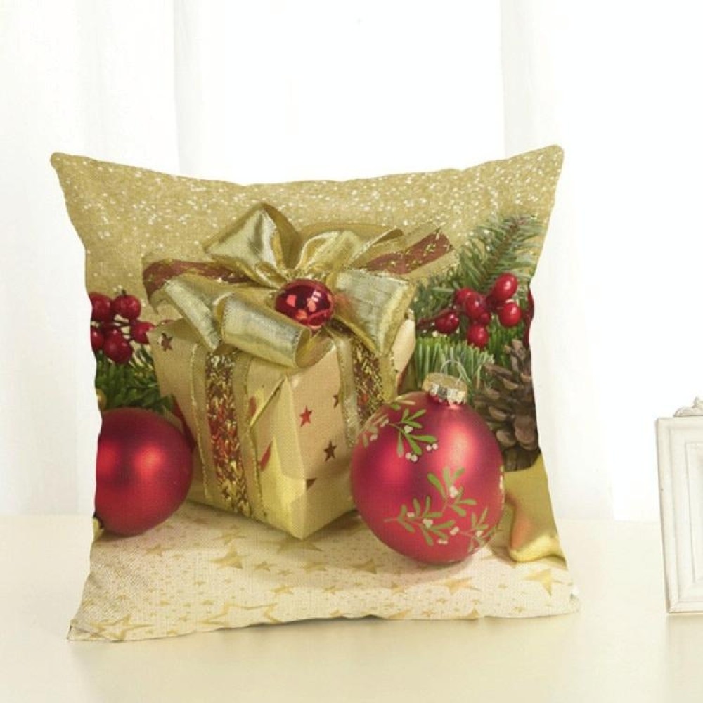 Christmas Decoration Cotton and Linen Pillow Office Home Cushion Without Pillow, Size:45x45cm(Golden Red Gift)