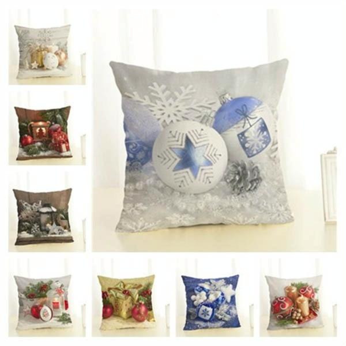 Christmas Decoration Cotton and Linen Pillow Office Home Cushion Without Pillow, Size:45x45cm(Blue Christmas)