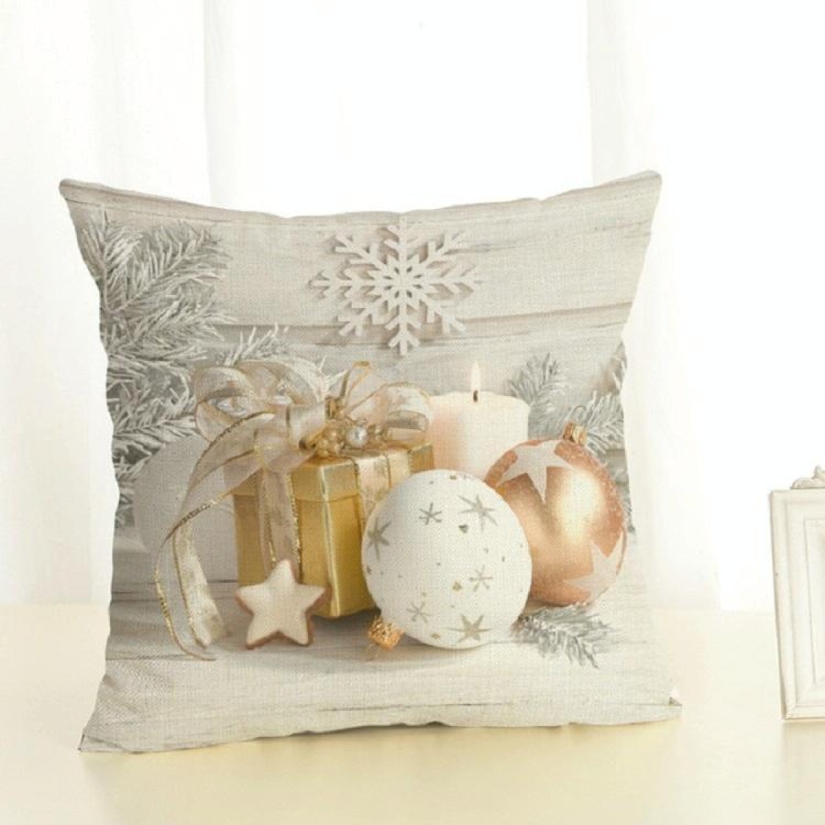 Christmas Decoration Cotton and Linen Pillow Office Home Cushion Without Pillow, Size:45x45cm(Golden White Gift)