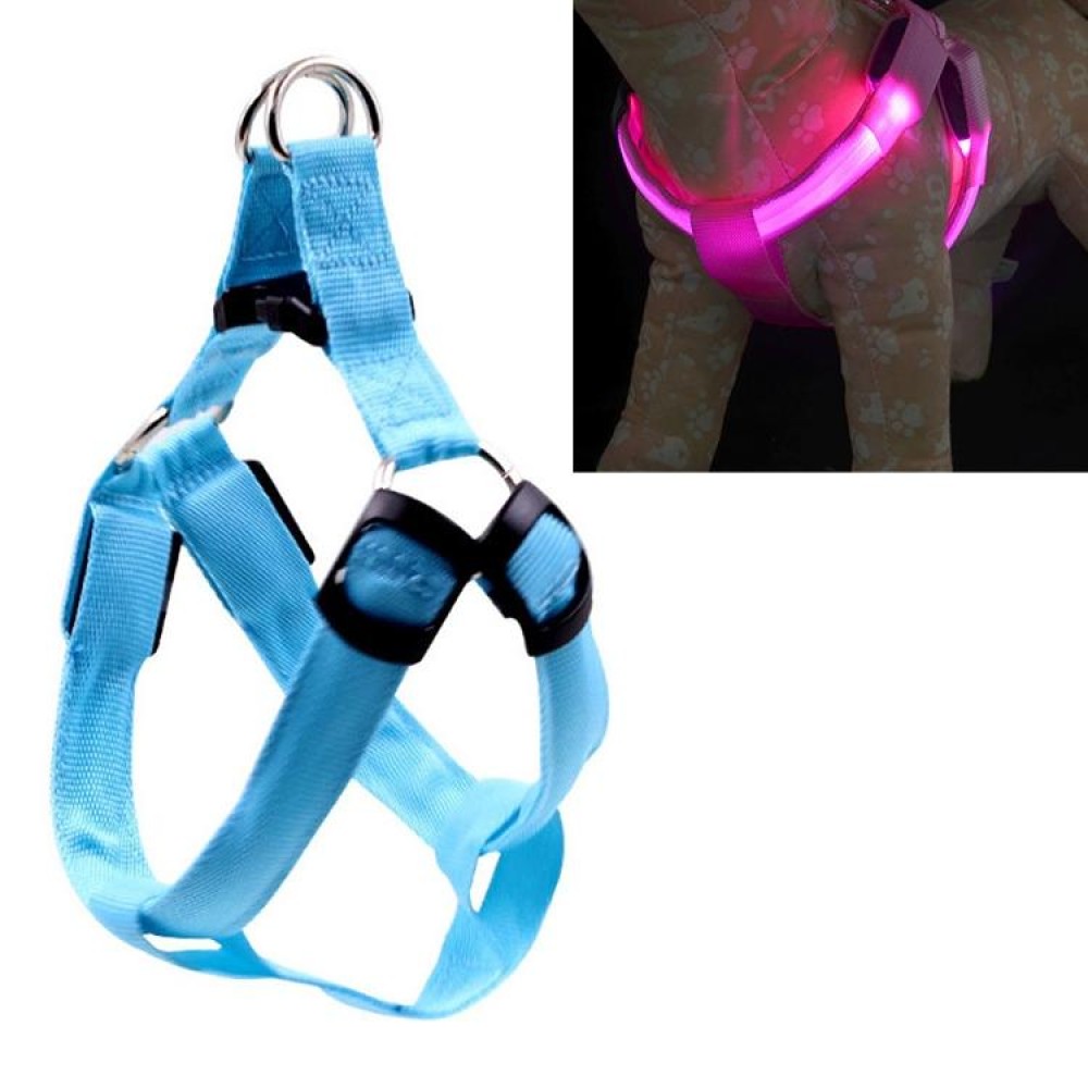 Double Sided LED Light Pet Harness Nylon Cat Dog Chest Strap Leash, Size:M(Blue)