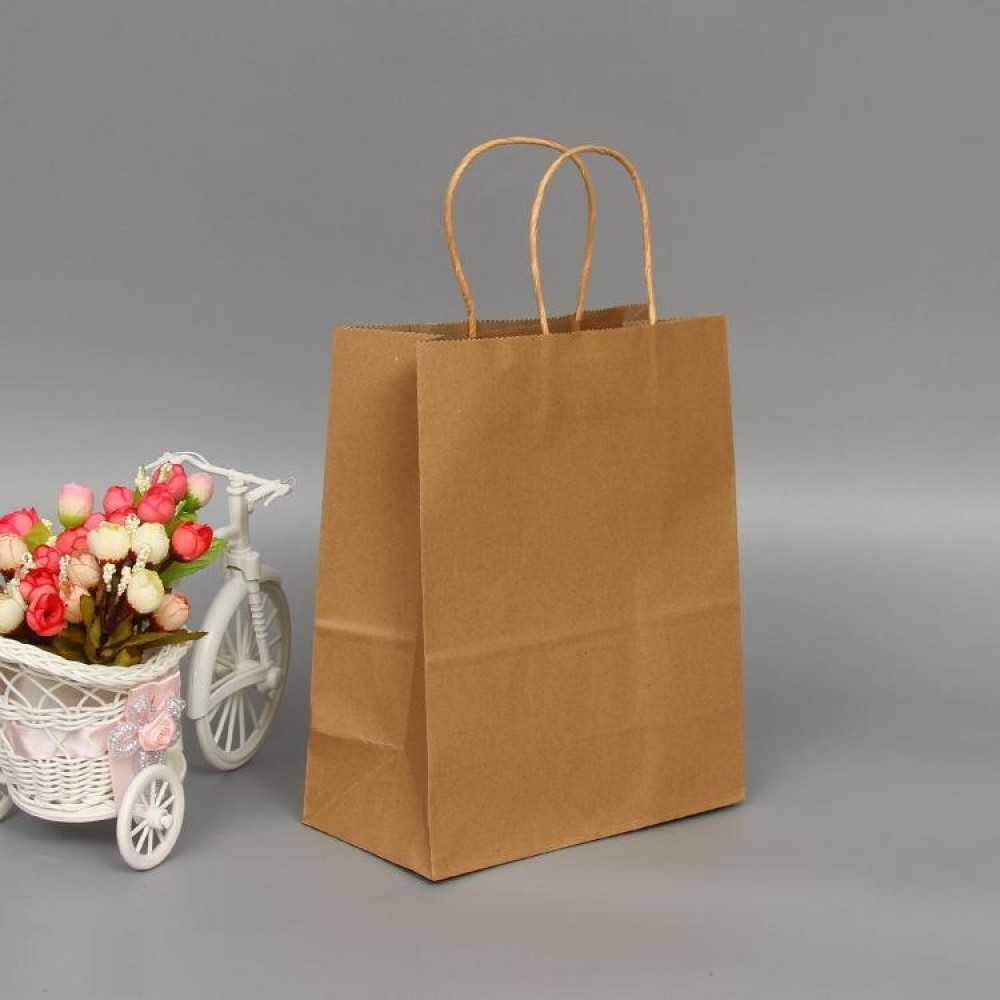 10 PCS Elegant Kraft Paper Bag With Handles for Wedding/Birthday Party/Jewelry/Clothes, Size:16x22x8cm(Yellow Kraft)