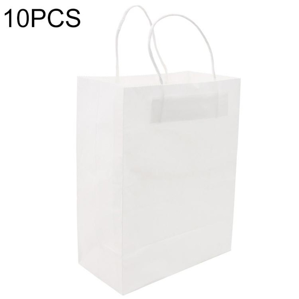 10 PCS Elegant Kraft Paper Bag With Handles for Wedding/Birthday Party/Jewelry/Clothes, Size:16x22x8cm (White)