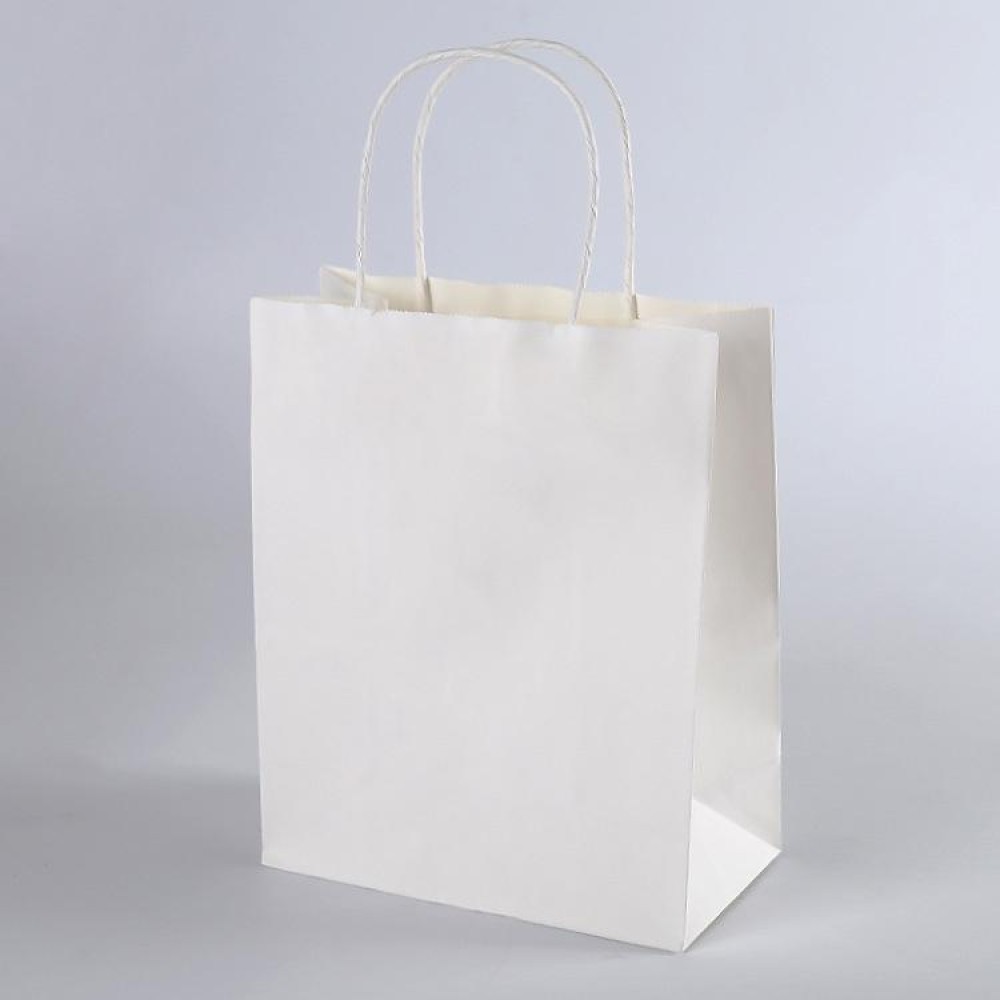 10 PCS Elegant Kraft Paper Bag With Handles for Wedding/Birthday Party/Jewelry/Clothes, Size:16x22x8cm (White)