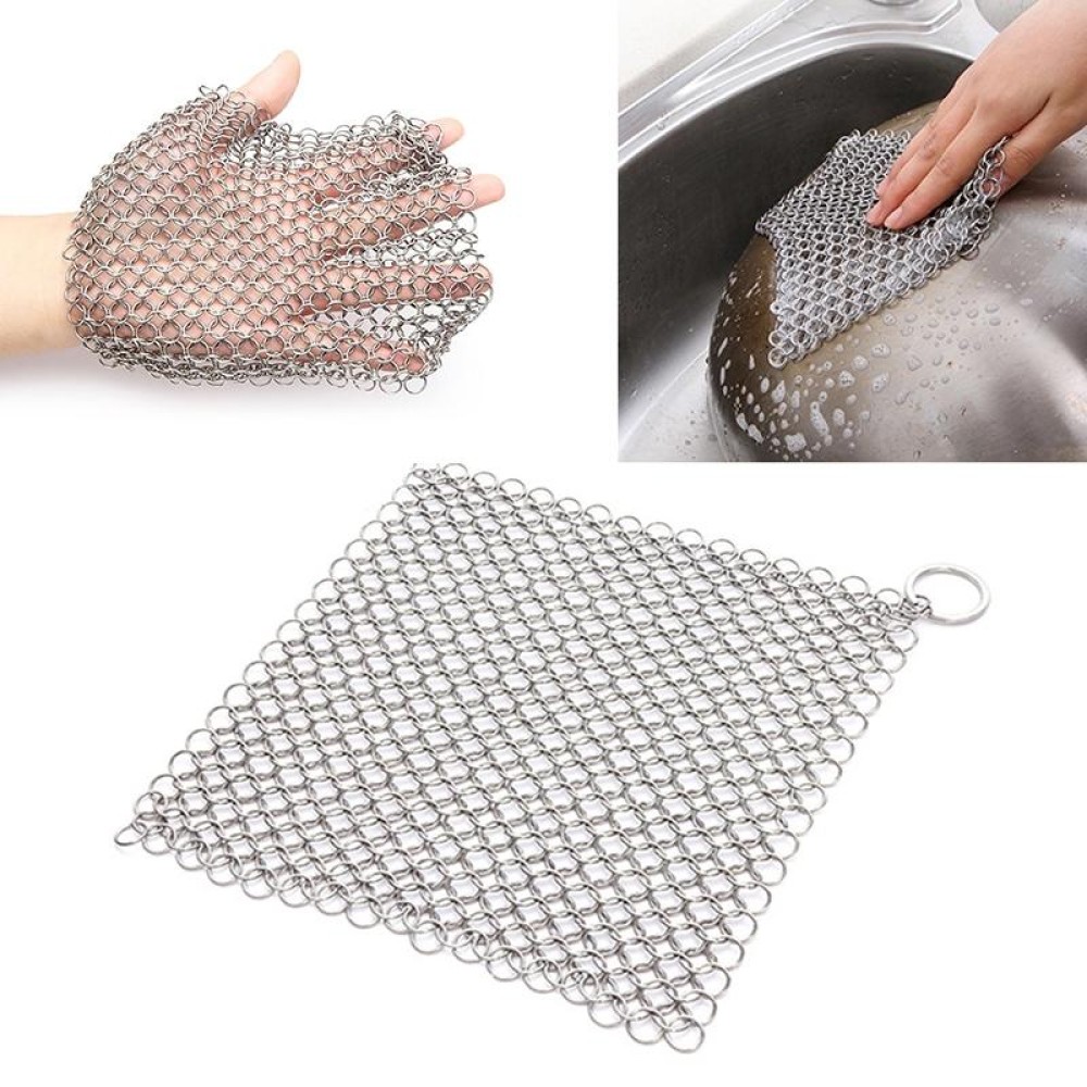 Stainless Steel Square Cast Iron Cleaner Pot Brush Scrubber Home Cookware Kitchen Cleaning Tool, Size:4×4inch