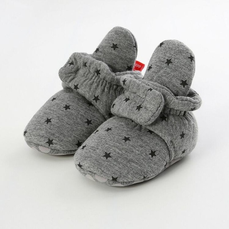 0-1 Year Old Spring and Autumn Knitted Baby Shoes Warm Toddler Cotton Shoes, Size:Inner Length 11cm(Gray Stars)