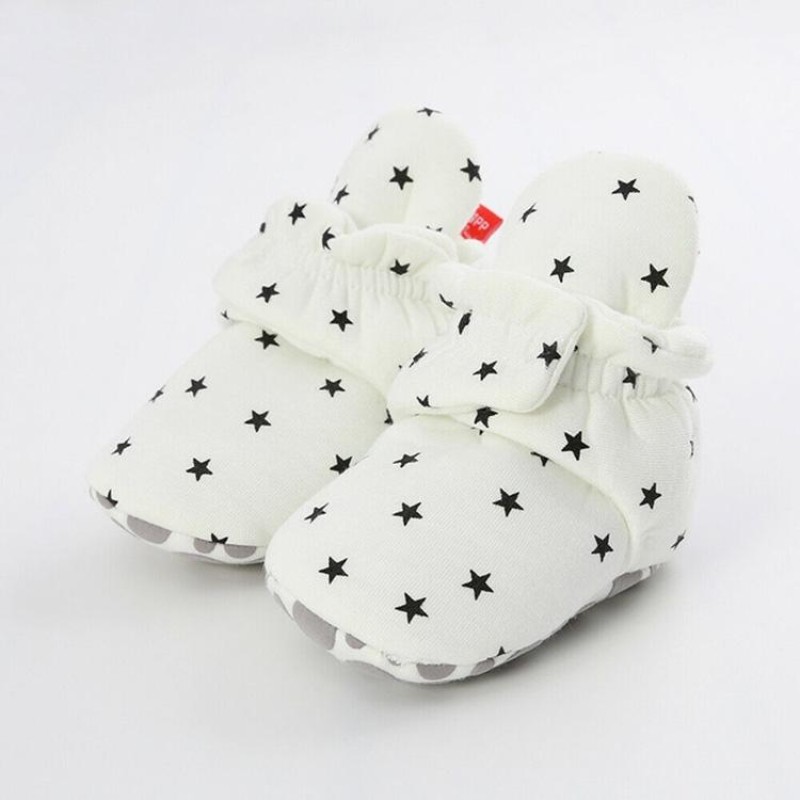 0-1 Year Old Spring and Autumn Knitted Baby Shoes Warm Toddler Cotton Shoes, Size:Inner Length 11cm(White Stars)