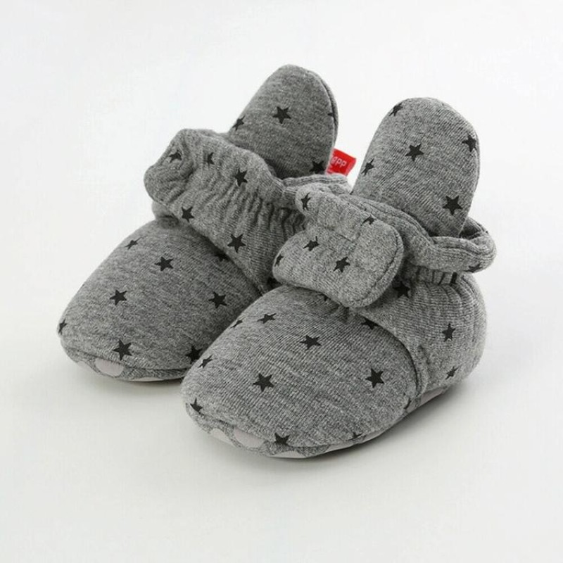 0-1 Year Old Spring and Autumn Knitted Baby Shoes Warm Toddler Cotton Shoes, Size:Inner Length 12cm(Gray Stars)