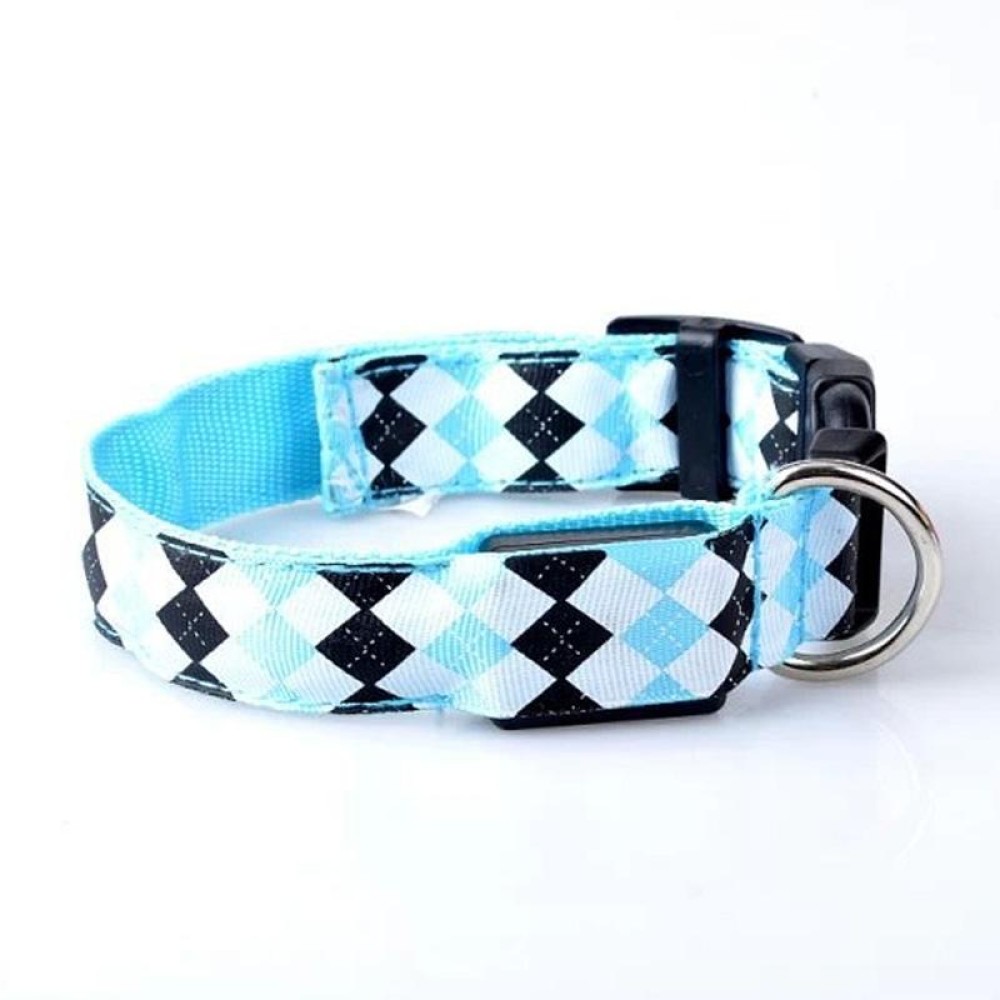 Plaid Pattern Rechargeable LED Glow Light Leads Pet Dog Collar for Small Medium Dogs, Size:S(Blue)