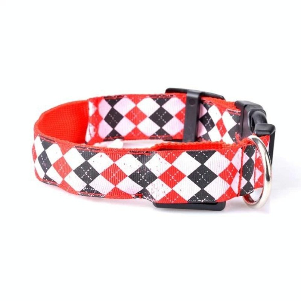 Plaid Pattern Rechargeable LED Glow Light Leads Pet Dog Collar for Small Medium Dogs, Size:S(Red)