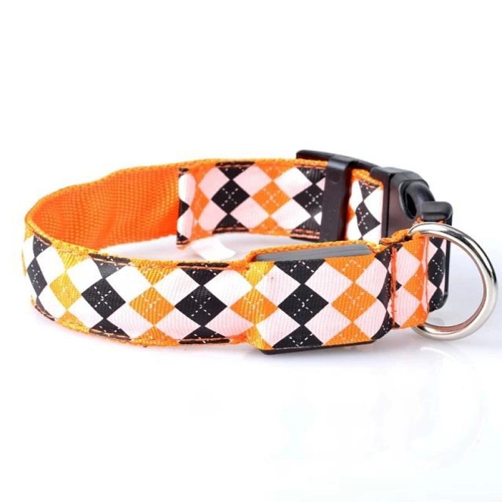 Plaid Pattern Rechargeable LED Glow Light Leads Pet Dog Collar for Small Medium Dogs, Size:S(Orange)
