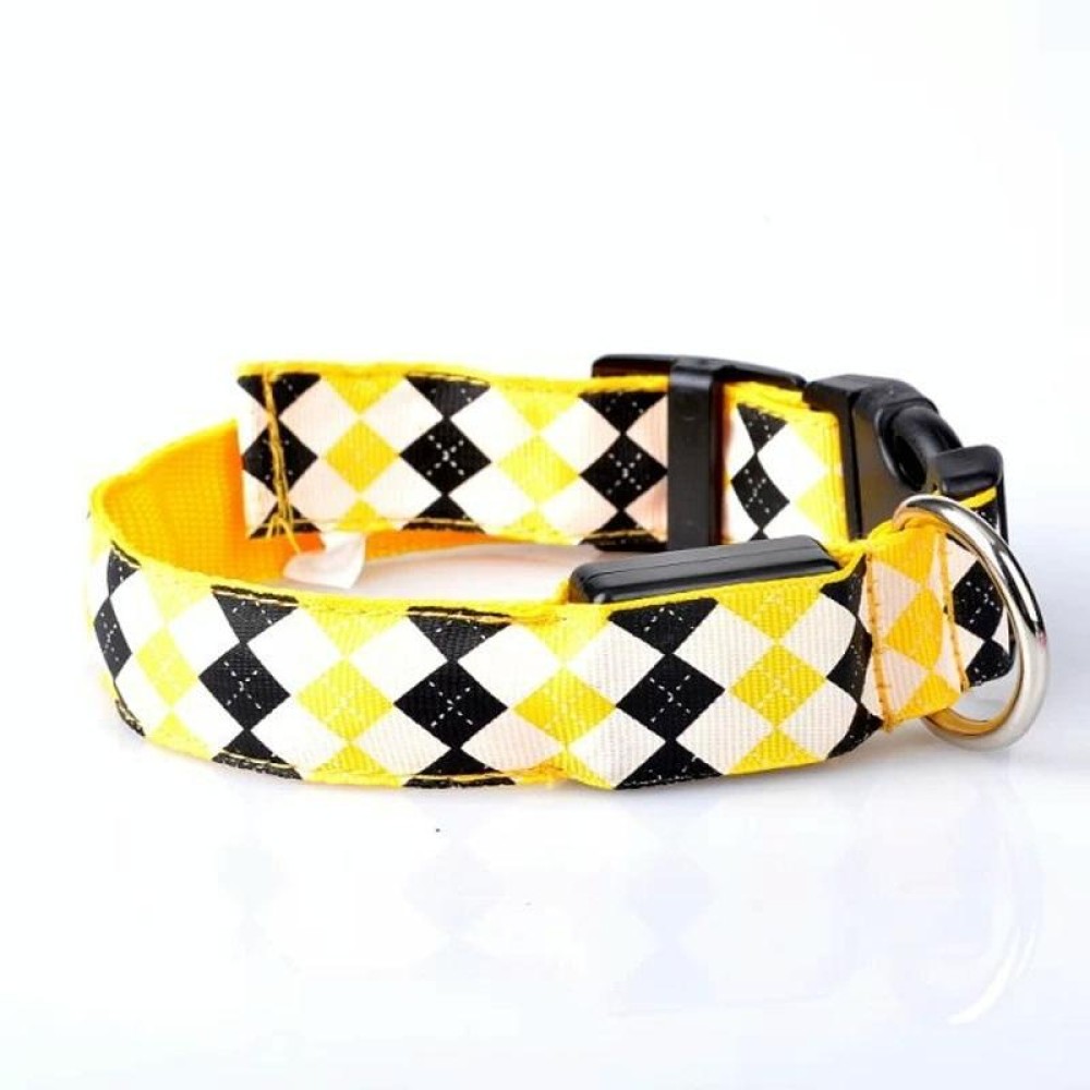 Plaid Pattern Rechargeable LED Glow Light Leads Pet Dog Collar for Small Medium Dogs, Size:S(Yellow)