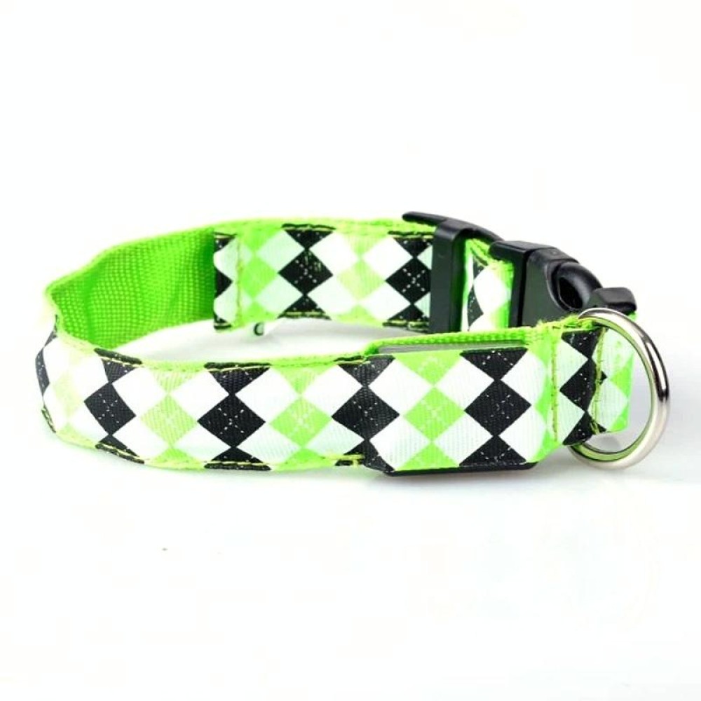 Plaid Pattern Rechargeable LED Glow Light Leads Pet Dog Collar for Small Medium Dogs, Size:S(Green)