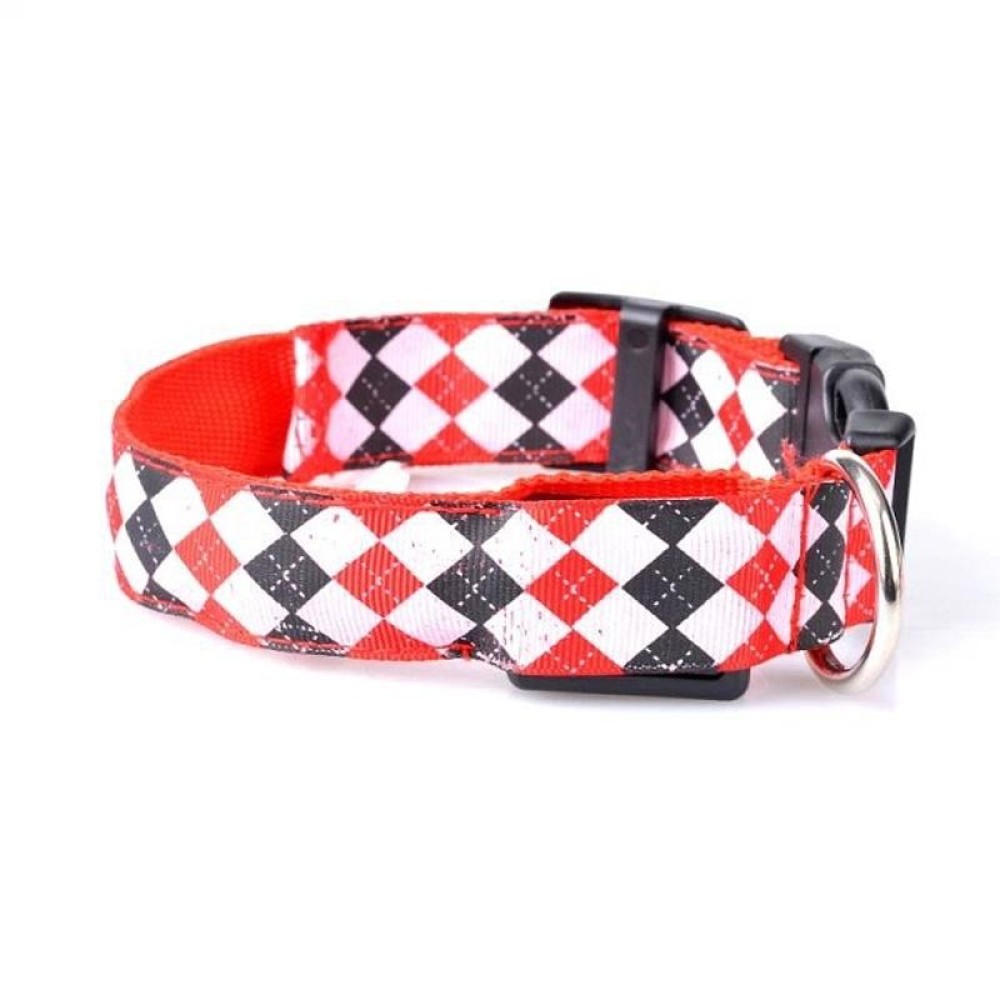 Plaid Pattern Rechargeable LED Glow Light Leads Pet Dog Collar for Small Medium Dogs, Size:L(Red)
