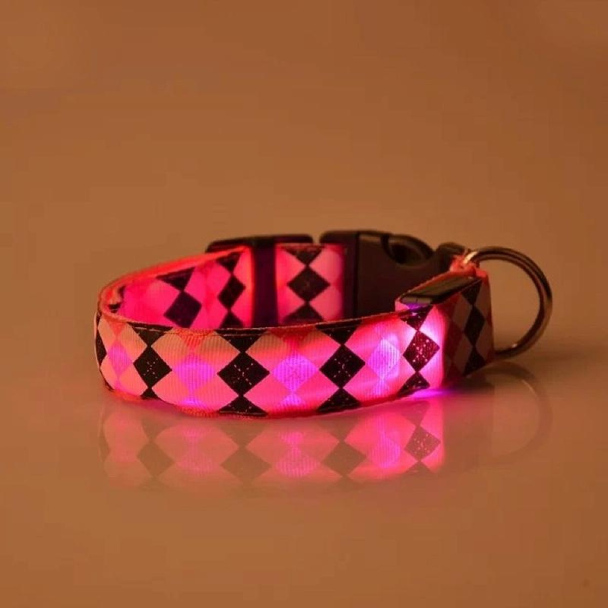 Plaid Pattern Rechargeable LED Glow Light Leads Pet Dog Collar for Small Medium Dogs, Size:L(Pink)