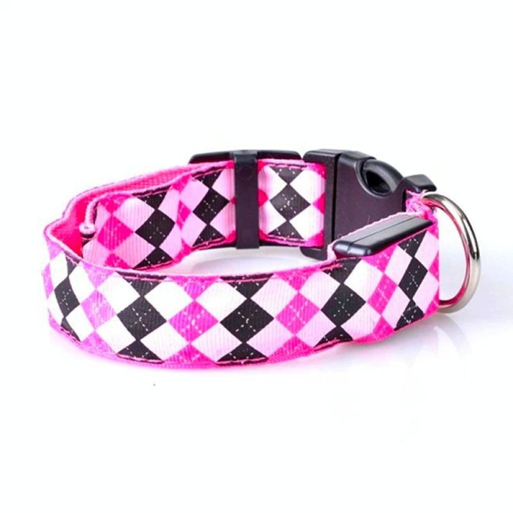 Plaid Pattern Rechargeable LED Glow Light Leads Pet Dog Collar for Small Medium Dogs, Size:XL(Pink)