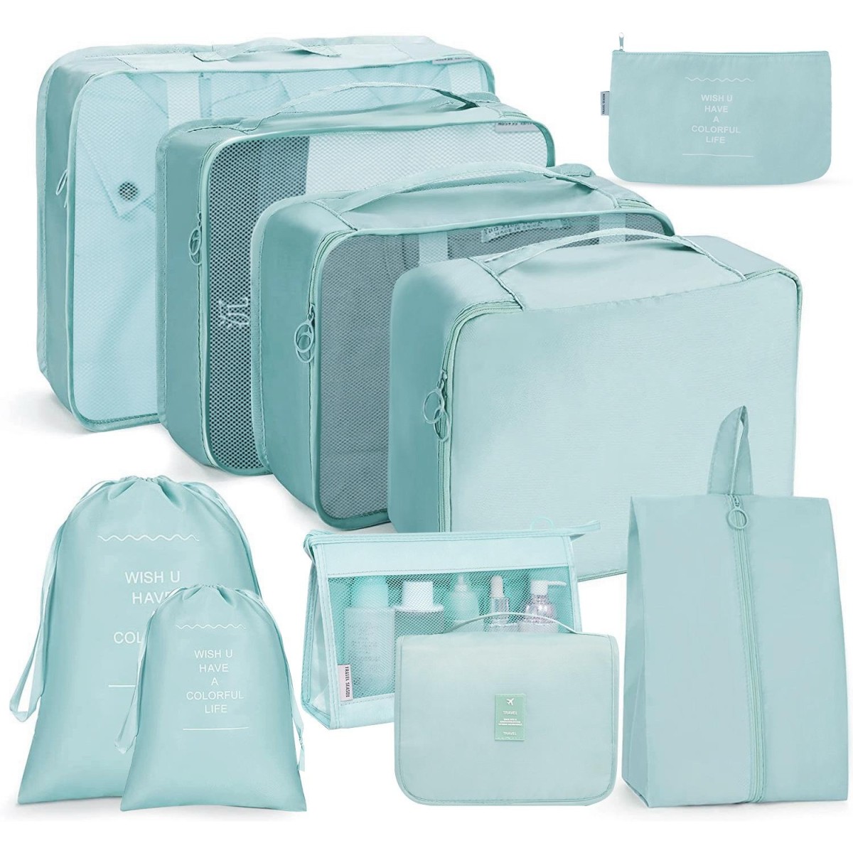 10 In 1 Travel Storage Bag Set Folding Storage Bag( Lake Blue)